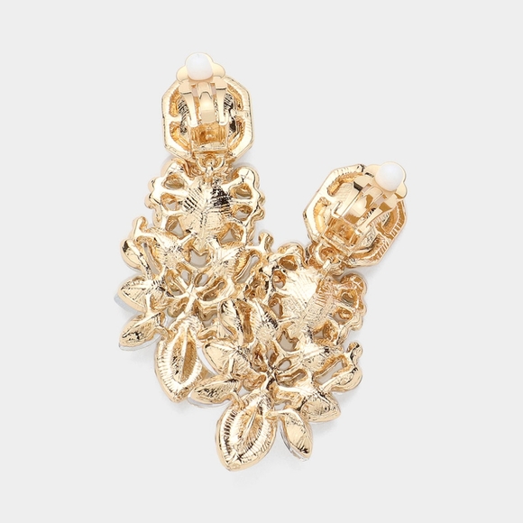 Crystal Abalone Clip On 2" Marquise Square Teardrop Earrings Fashion Accessory - Picture 2 of 3